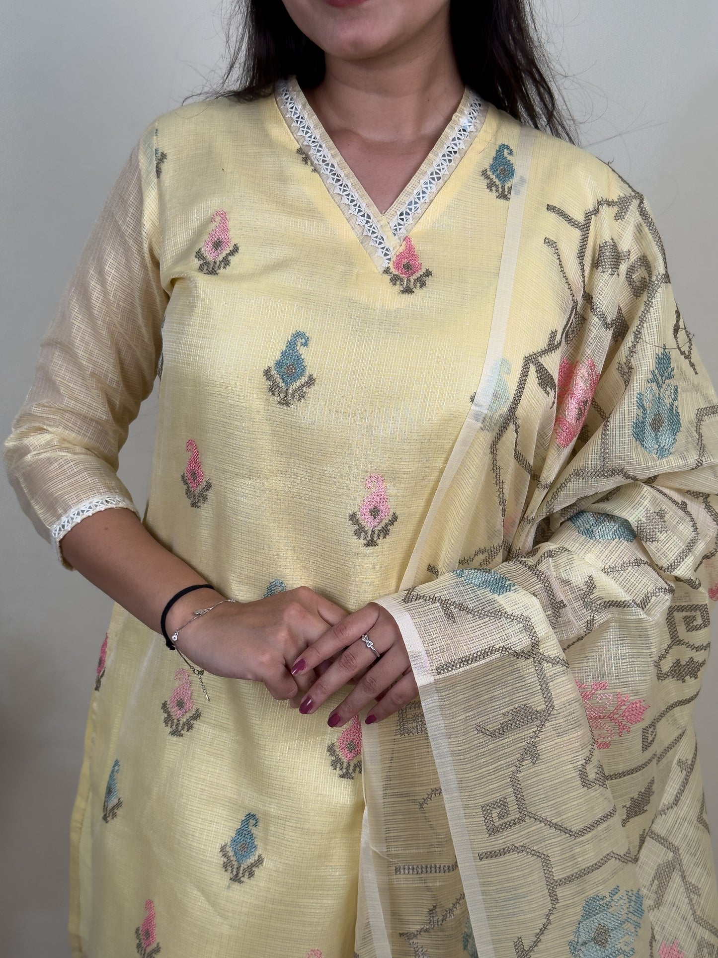 Lemon Blossom Kota Doriya 3-Piece Suit Set