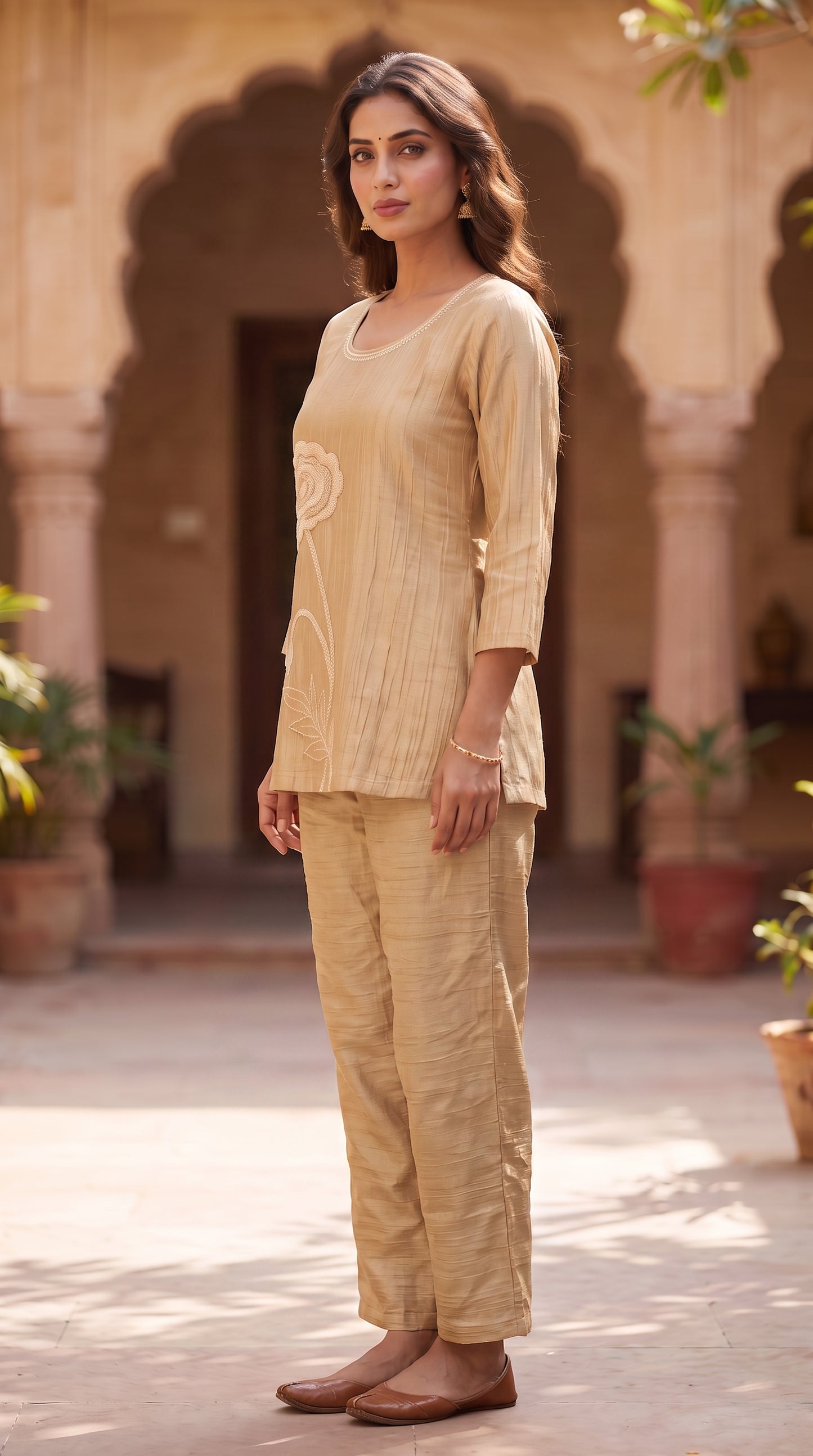Golden Petal Embroidered Co-Ord Set