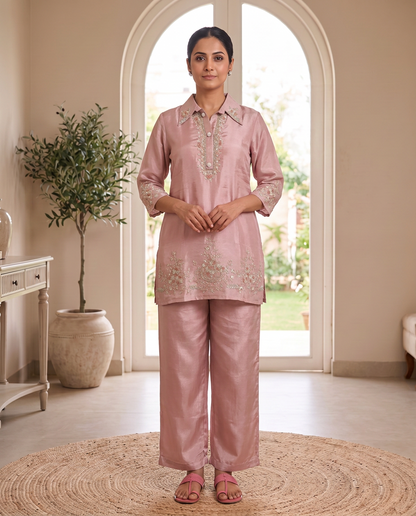 Rose Gold Embroidered 2-Piece Set