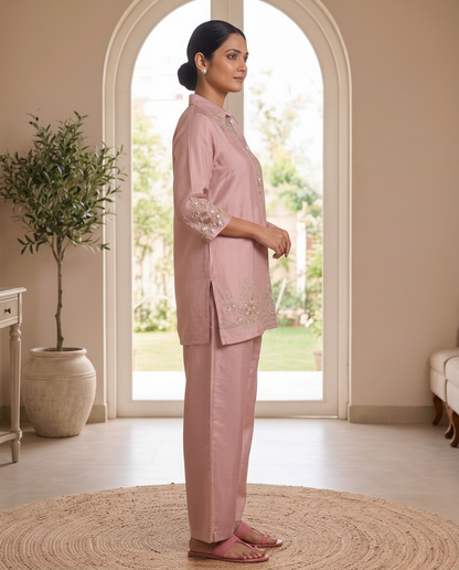 Rose Gold Embroidered 2-Piece Set