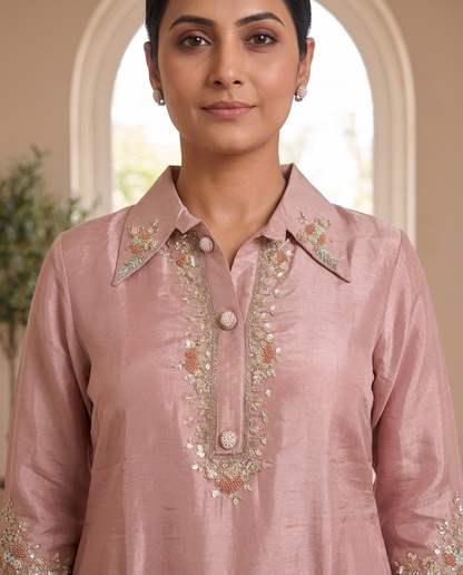 Rose Gold Embroidered 2-Piece Set