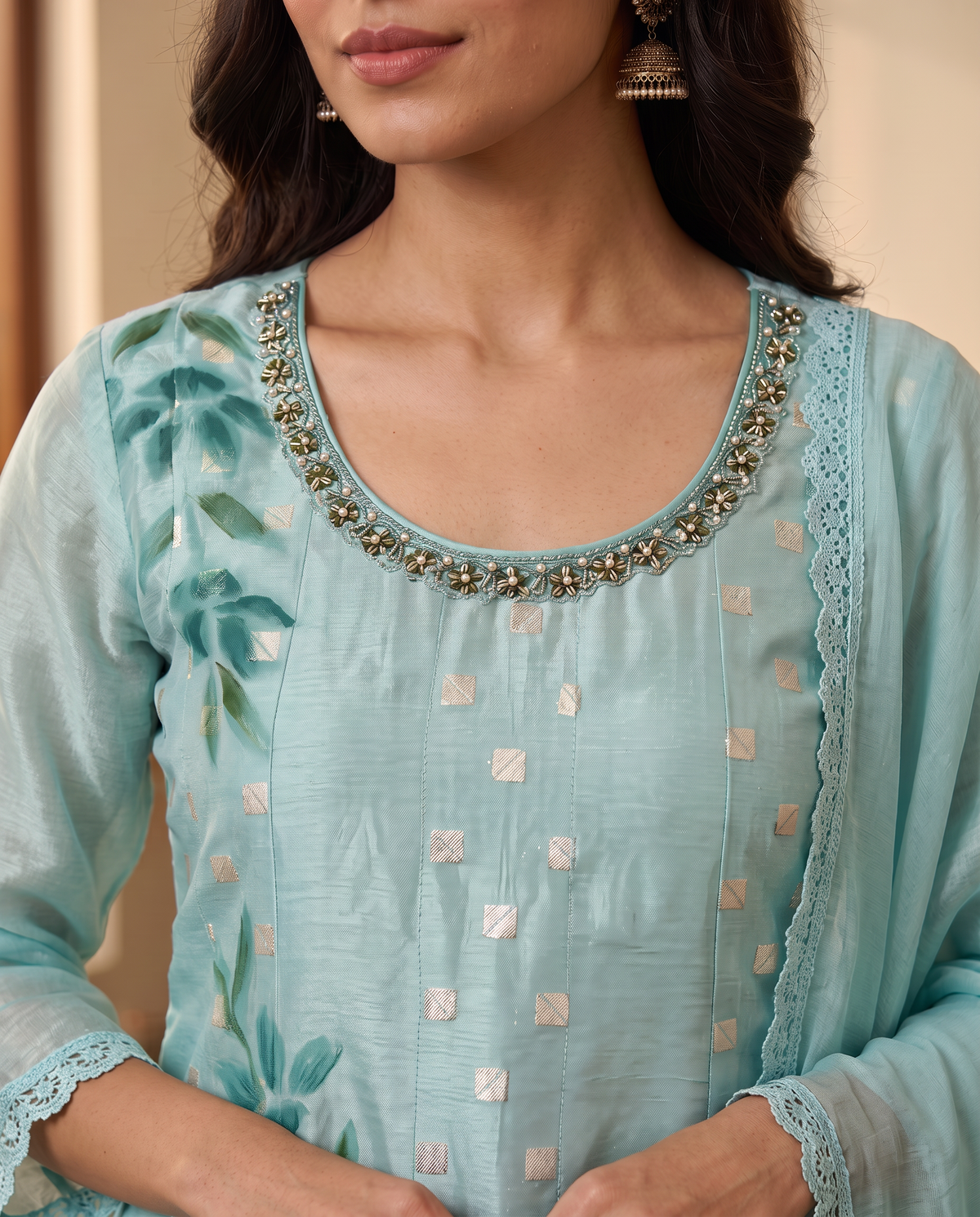 Aqua Bloom Embroidered 3-Piece Set