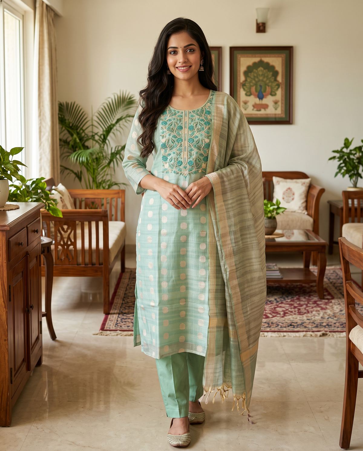 Sage Mint Doriya Kurta Set