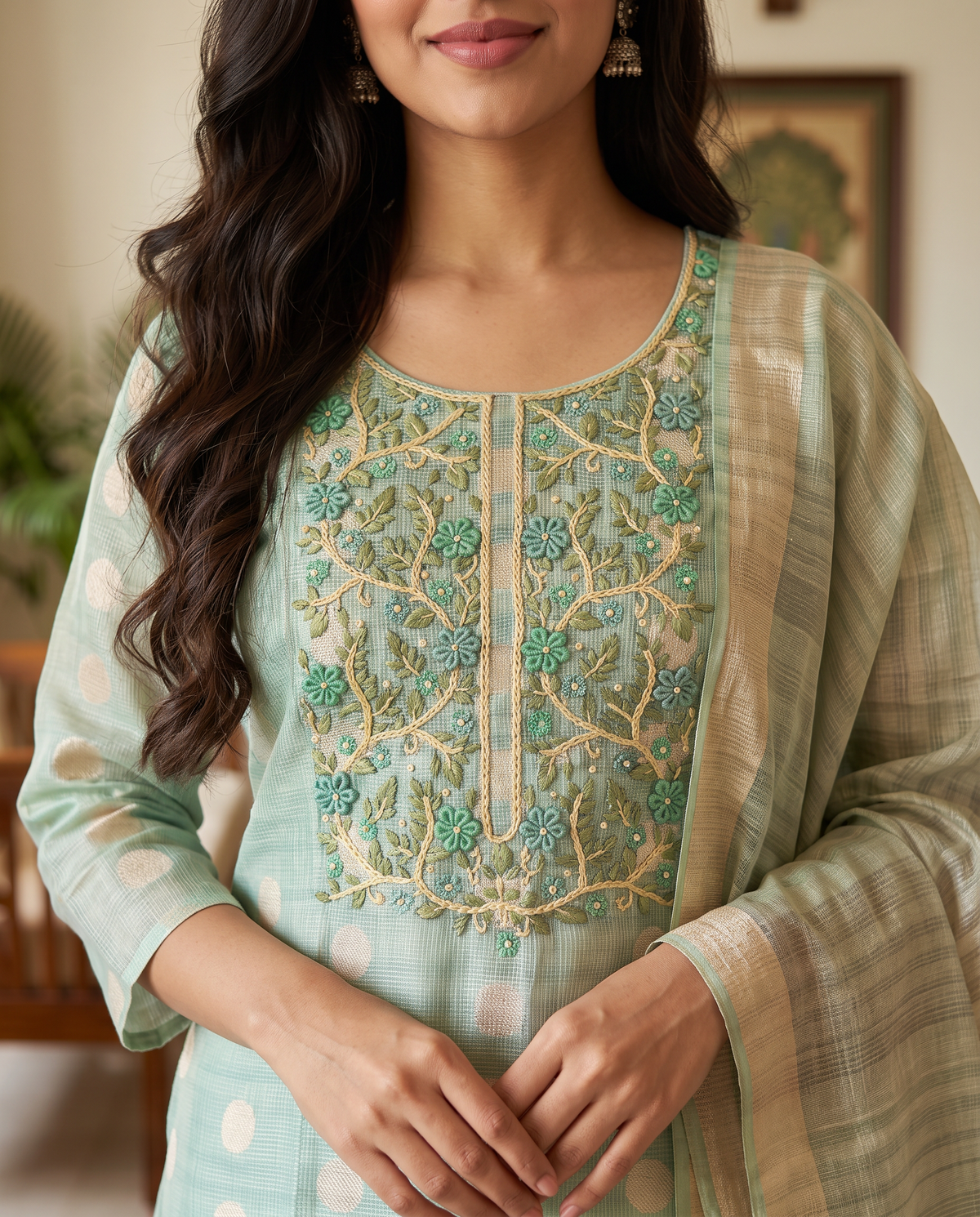 Sage Mint Doriya Kurta Set