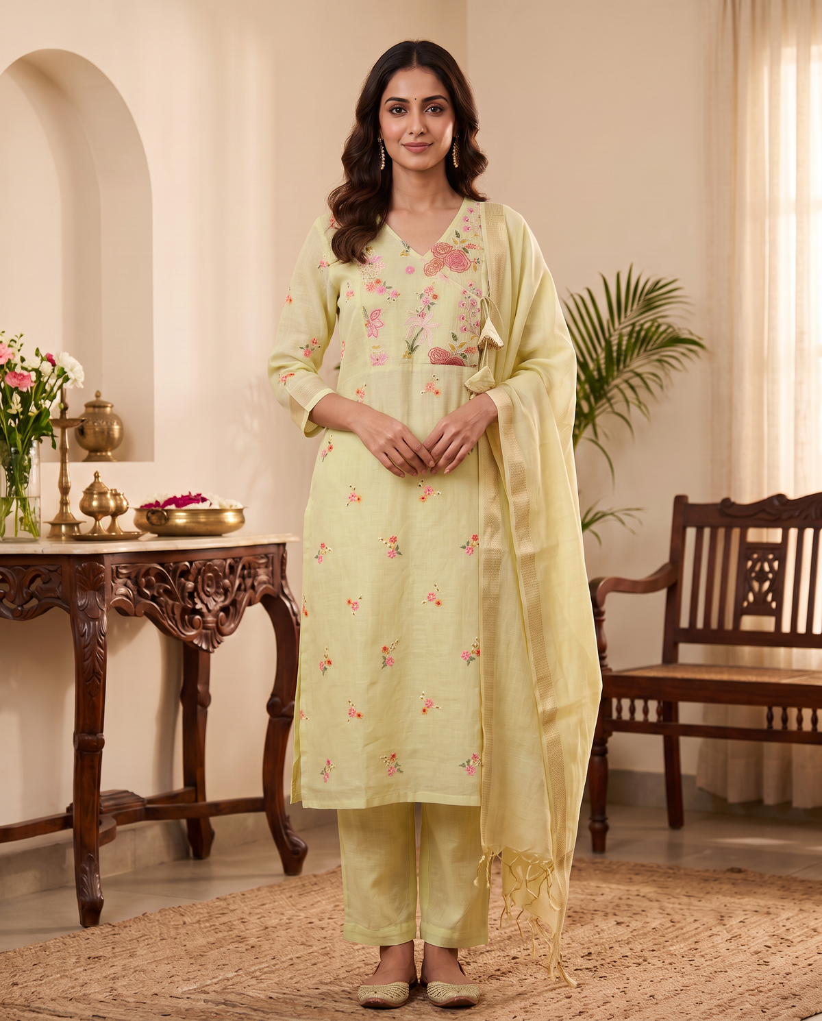 Lemon Bloom Embroidered Kurta Set