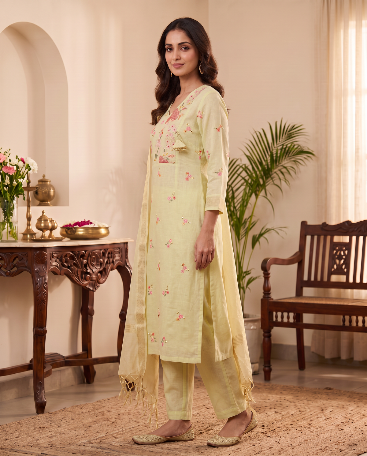 Lemon Bloom Embroidered Kurta Set