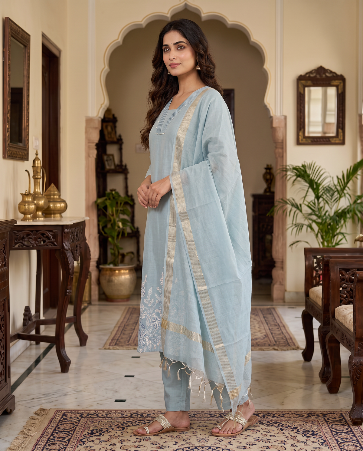 Powder Blue Embroidered Kurta Set