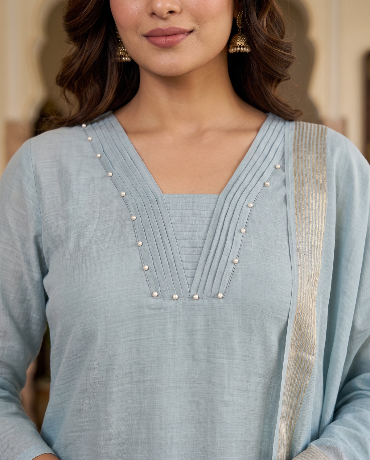 Powder Blue Embroidered Kurta Set
